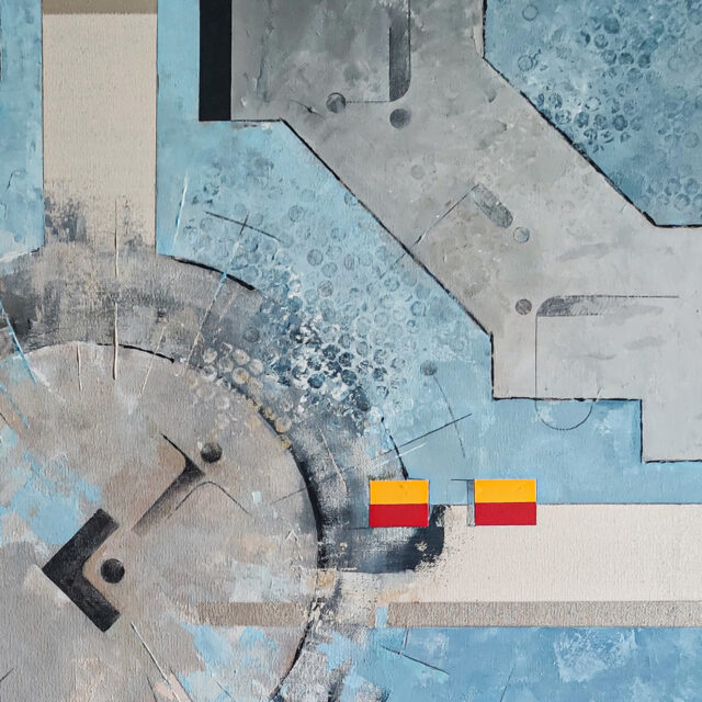 Pionek w podziale i Plac Wolności w Łodzi akryl na płótnie 80x80 cm kwiecień 2023