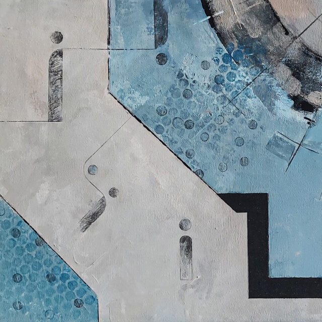 Pionek w podziale i Plac Wolności w Łodzi akryl na płótnie 80x80 cm kwiecień 2023