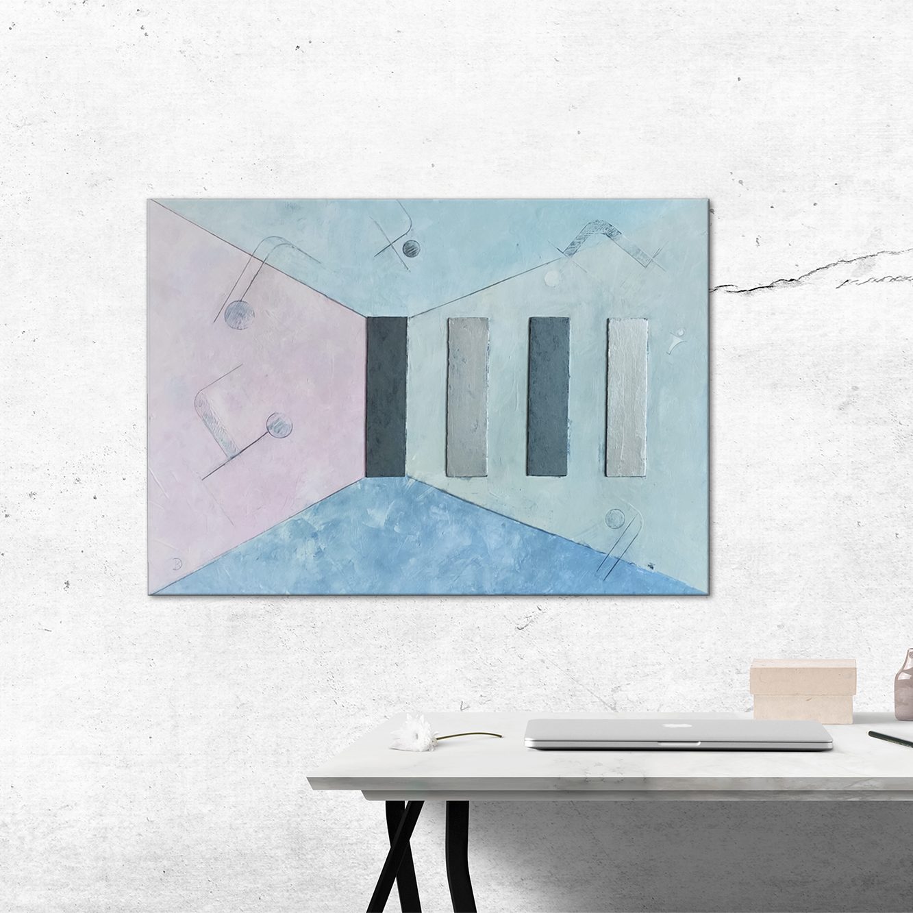 Biale na czarnym ze srebrnym rytmem 50 x 70 cm