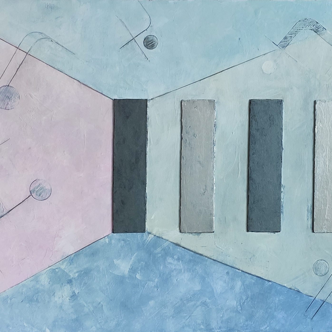 Biale na czarnym ze srebrnym rytmem 50 x 70 cm