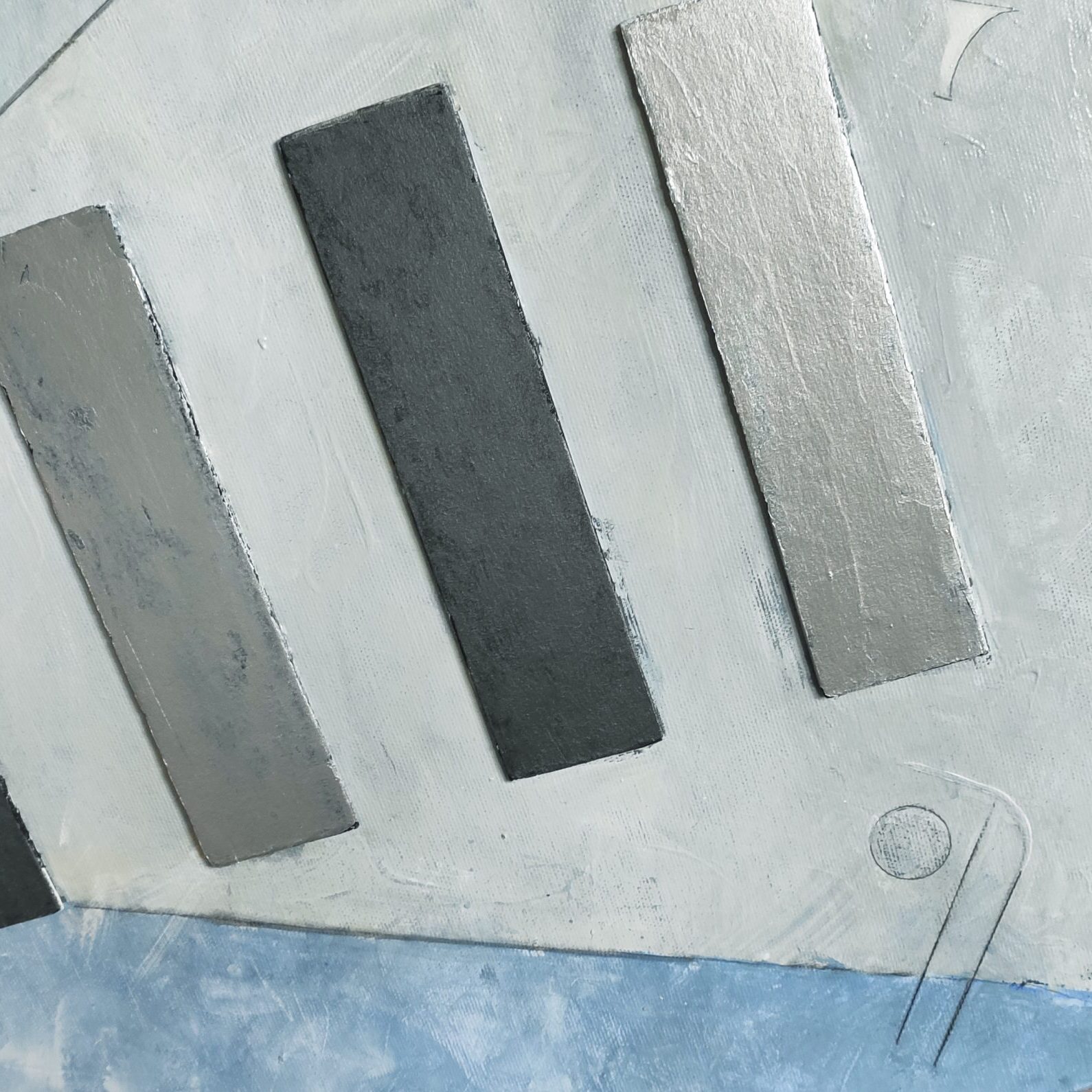 Biale na czarnym ze srebrnym rytmem 50 x 70 cm