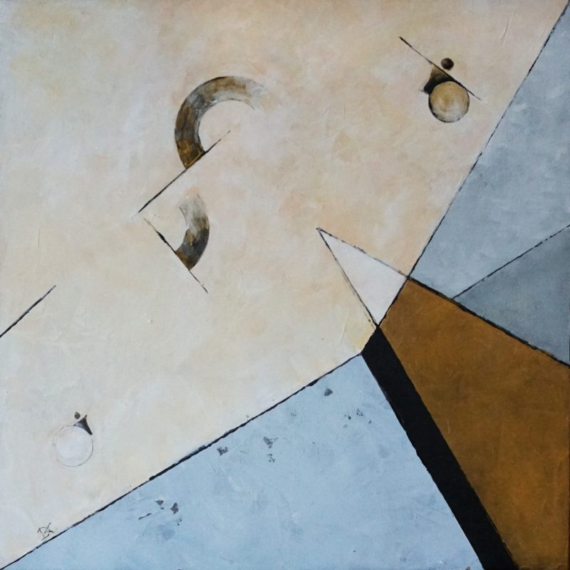 Obraz na płótnie, białe na czarnym z białym trojkatem 50x50