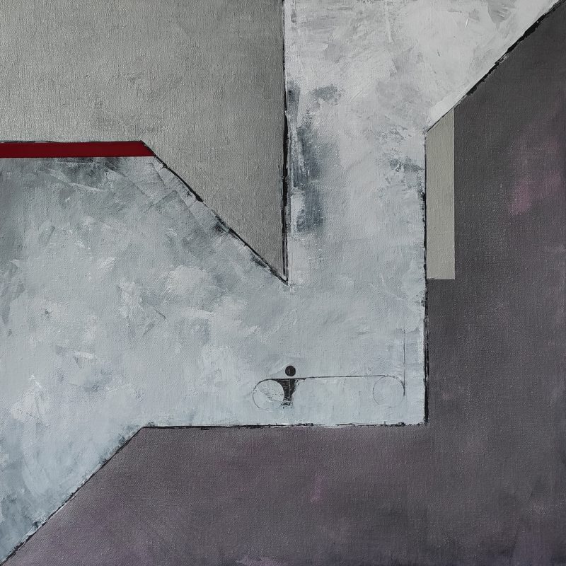 Obraz szarosrebrny z bordo, 50 x 50 cm