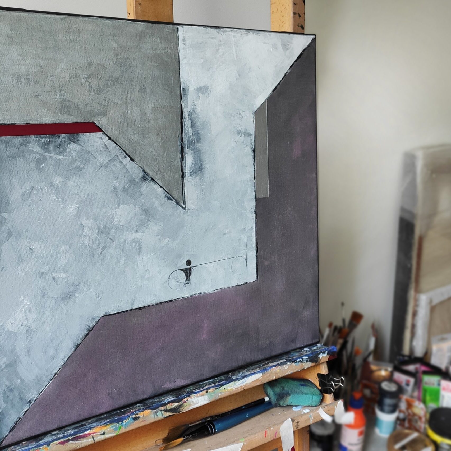 Obraz szarosrebrny z bordo, 50 x 50 cm