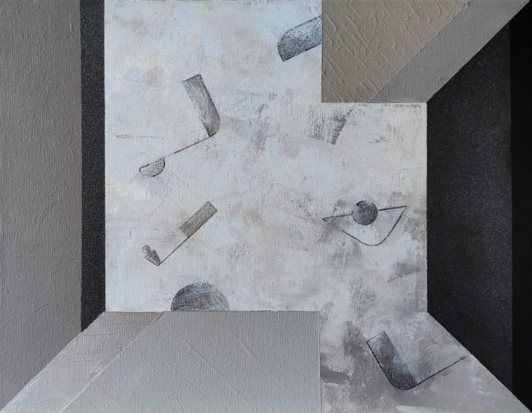 W grze z cyklu Białe na czarnym. Systemy otwarte, 20 x 30 cm