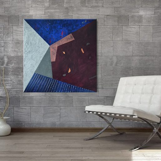 Podział na płótnie ze strukturalnym trójkątem i miedzianym wielokątem. wnętrze..