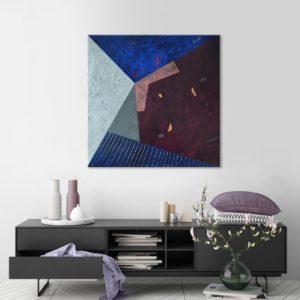 Podział na płótnie ze strukturalnym trójkątem i miedzianym wielokątem. wnętrze.