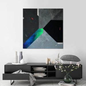 Wnętrze z zielonym pasem po przekatnej, 70 x 70 cm