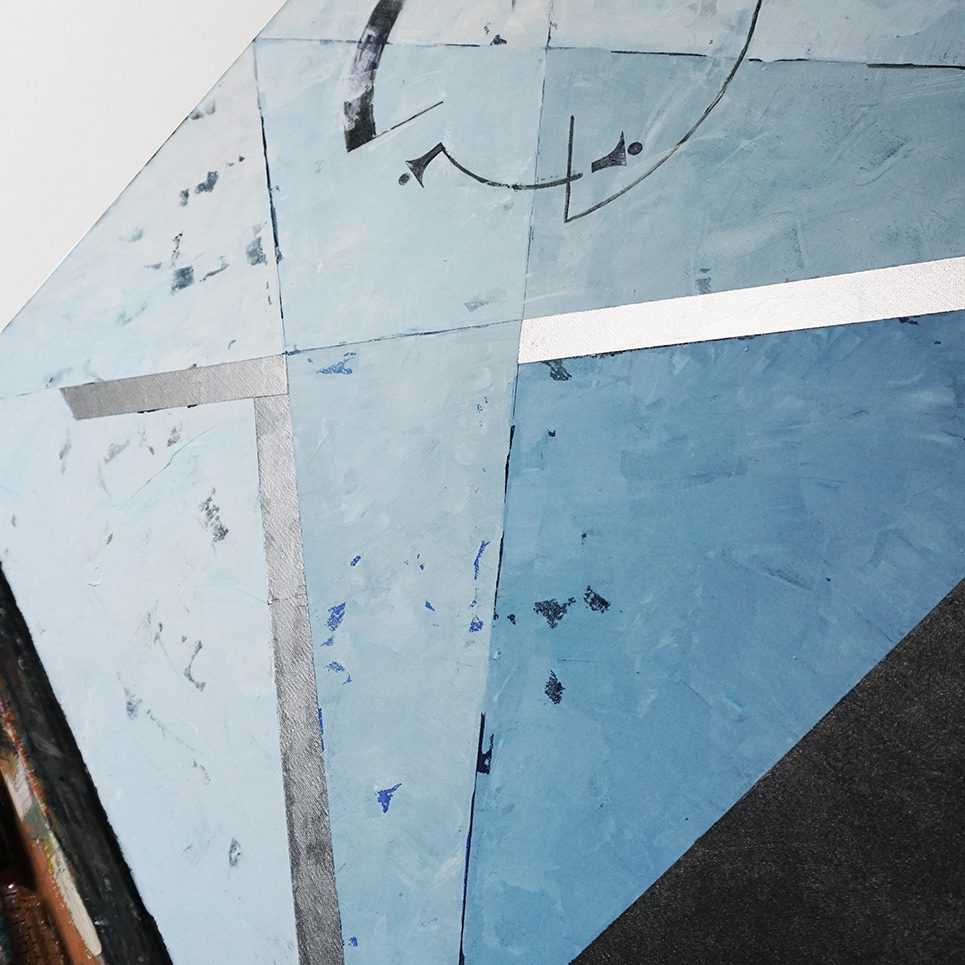 Obraz na płótnie, Koniugacje/koligacje/podziały, detal w pracowni na sztaludze