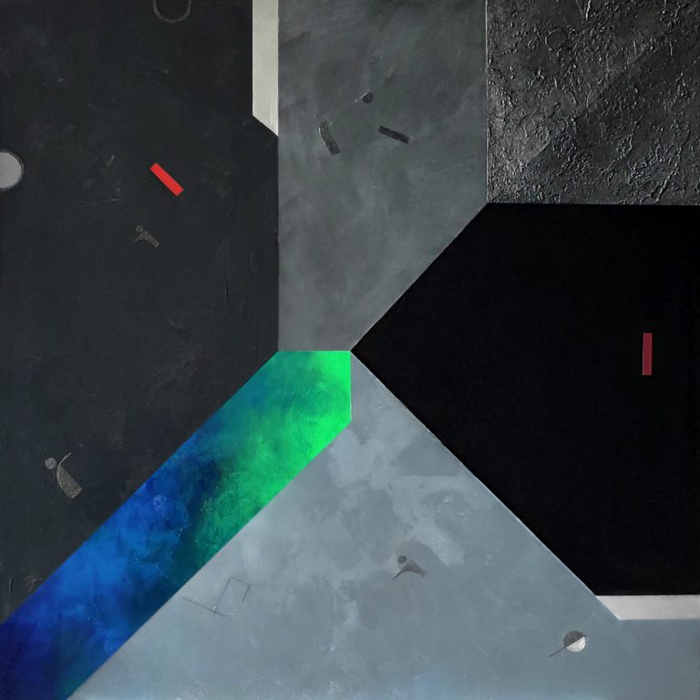 Obraz metaliczny z zielonym pasem 70 x 70 cm